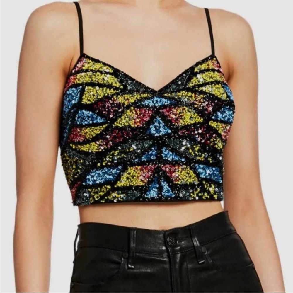 Beaded Spaghetti Strap Crop Top - XS